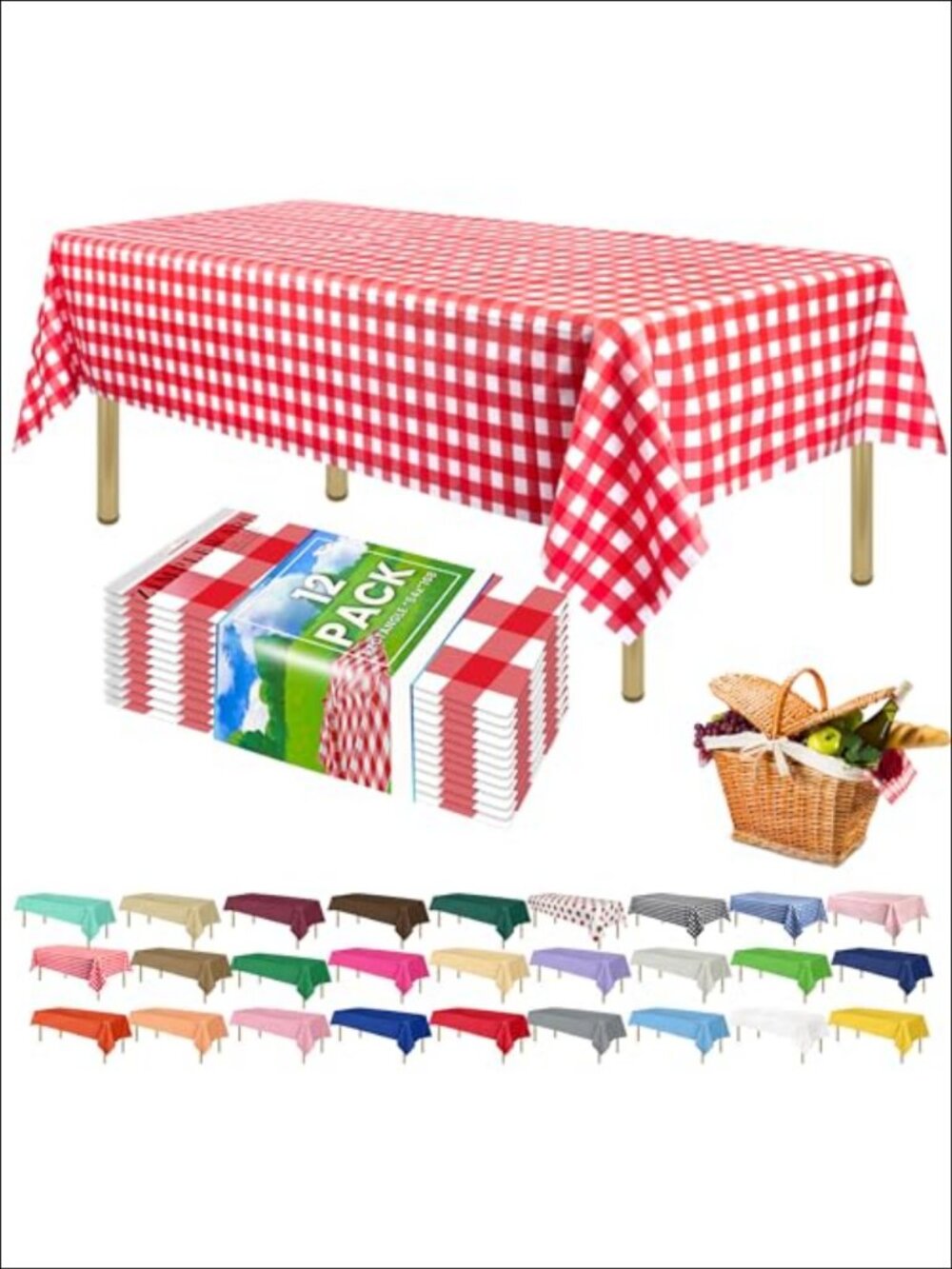 Premium Disposable Plastic Tablecloth 54x108 12 Pack Rectangle Party